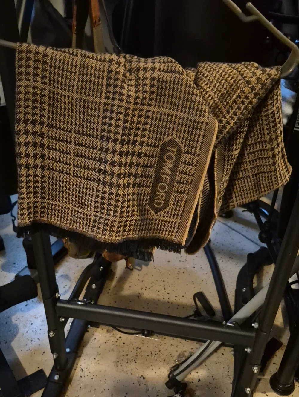 Tom Ford Plaid Wool Throw Scarf in Brown and Black